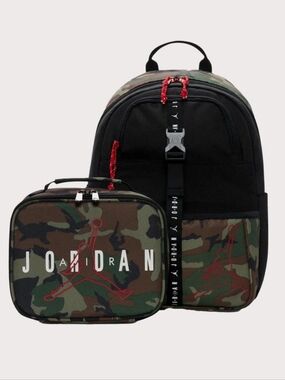 Jordan Camo Kids Backpack and‎ Lunch Bag Set - Black & Green